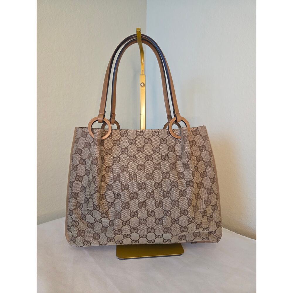 Gucci GG Canvas Supreme Tote Bag w/ Pouch Beige Brown Leather Shoulder - Picture 15 of 15